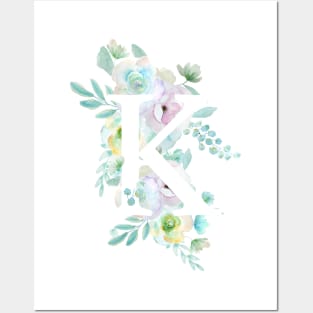 Botanical alphabet K green and purple flowers Posters and Art